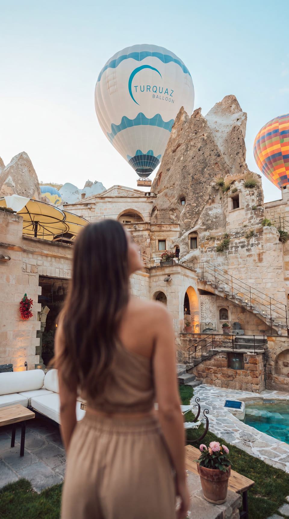 Watching the balloons from the terrace