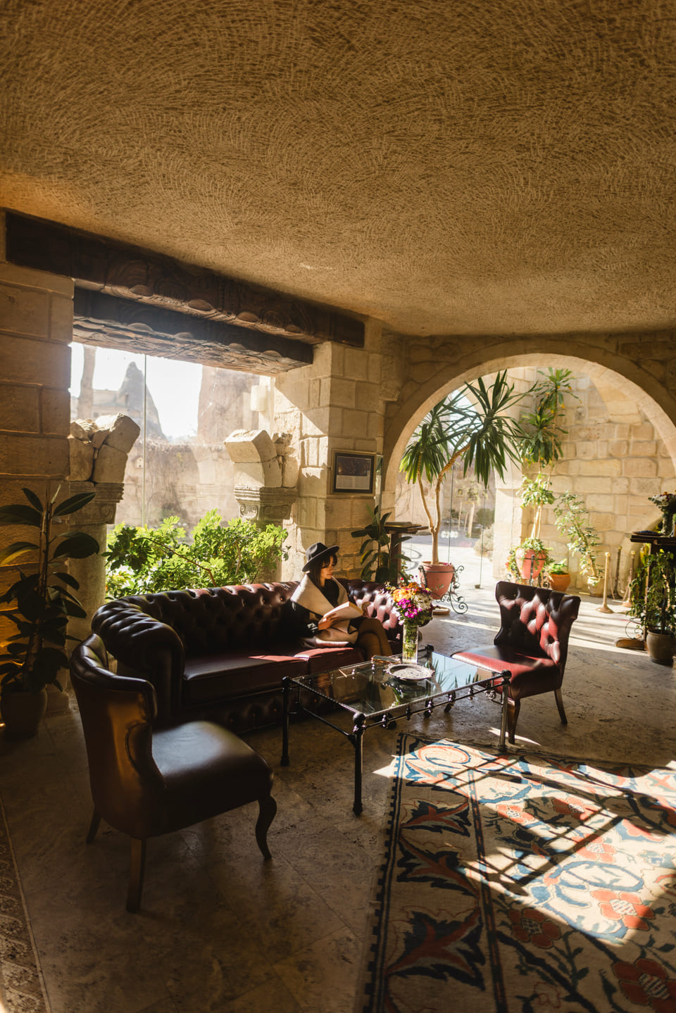 The lounge, looking out to the courtyard