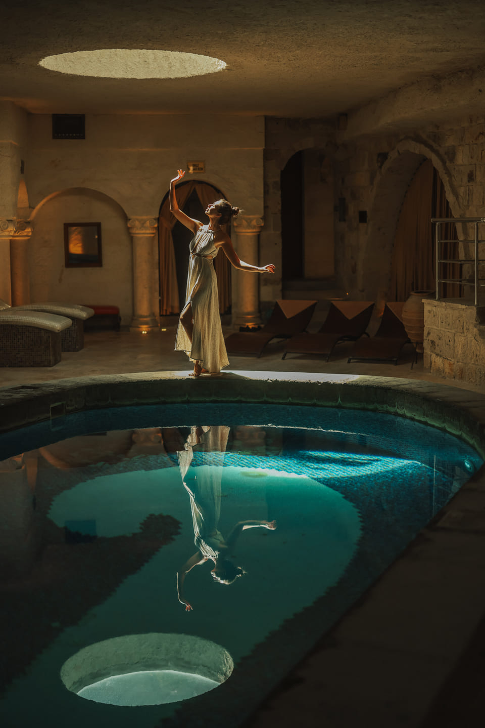 The vaulted indoor pool