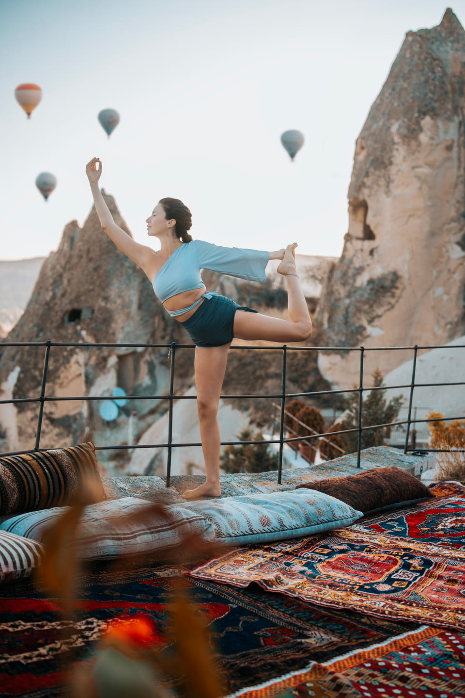 Morning stretch on the balloon terrace